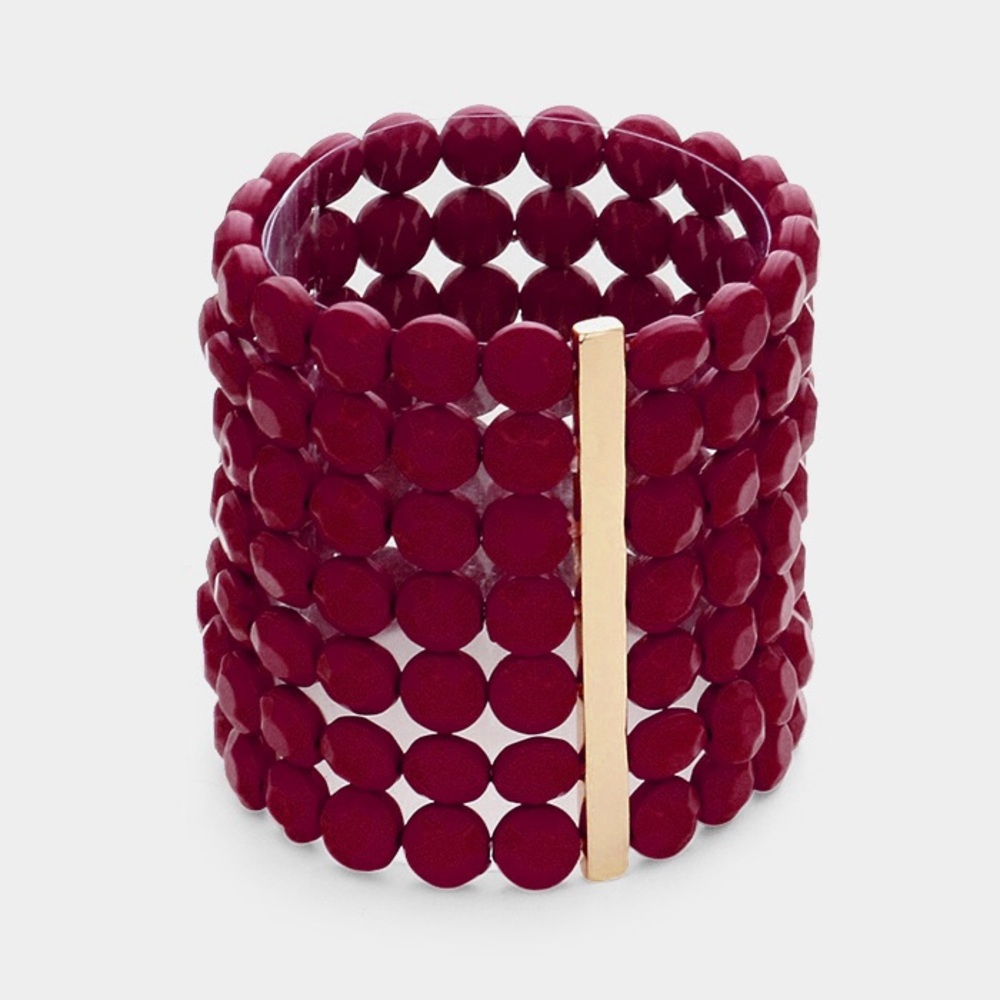 Burgundy Beaded Stretch Bracelet